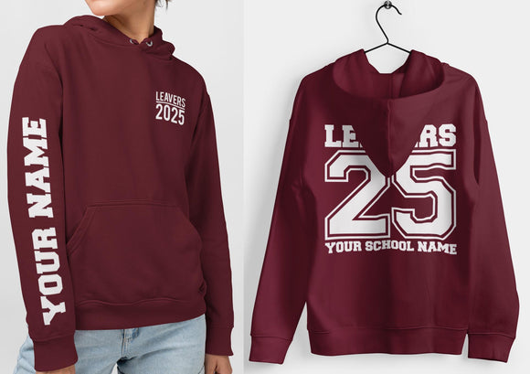 Personalised Leavers Hoodie 2025 Schools, Plus Sizes 3XL 4XL 5XL Colleges, Universities & Clubs Burgundy