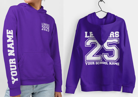Personalised Leavers Hoodie 2025 Schools, Plus Sizes 3XL 4XL 5XL Colleges, Universities & Clubs Purple