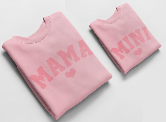 Mama or Mini Valentines Sweatshirts, Matching Jumpers Mummy Gift Mommy and Me Gift Pink/Pink