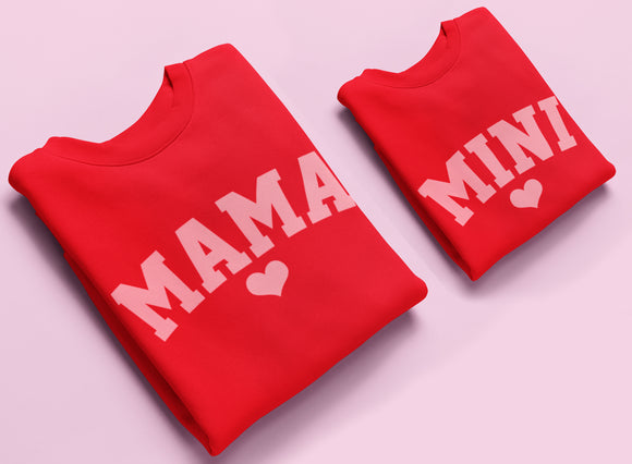 Mama or Mini Valentines Sweatshirts, Matching Jumpers Mummy Gift Mommy and Me Gift Red/Pink