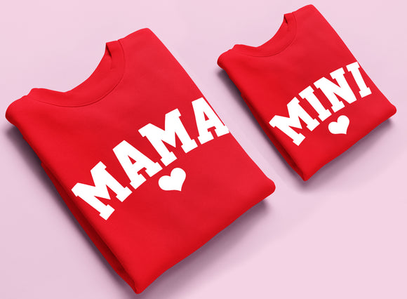 Mama or Mini Valentines Sweatshirts, Matching Jumpers Mummy Gift Mommy and Me Gift Red/White