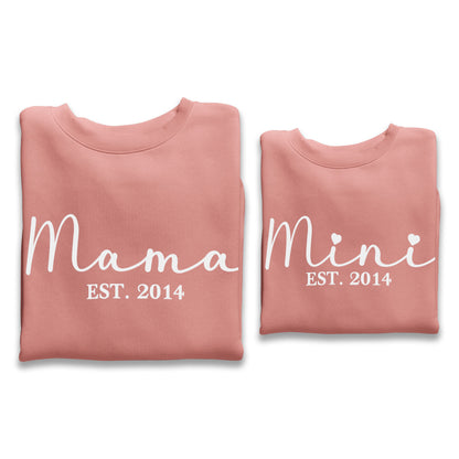 Personalised Mama and Mini EST Sweatshirt Dusty Pink, Mother's Day Gift, Mummy Birthday Gift, New Mum Gift