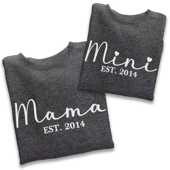 Personalised Mama and Mini EST Sweatshirt Charcoal, Mother's Day Gift, Mummy Birthday Gift, New Mum Gift