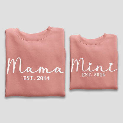 Personalised Mama and Mini EST Sweatshirt Dusty Pink, Mother's Day Gift, Mummy Birthday Gift, New Mum Gift