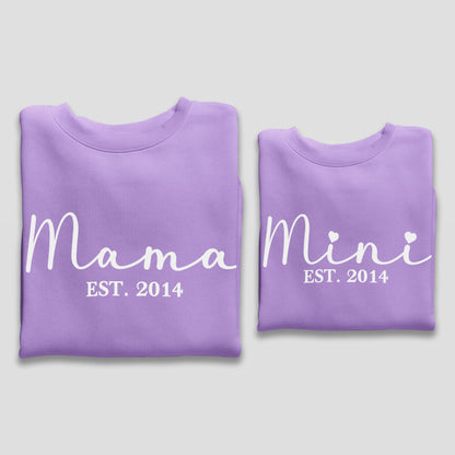 Personalised Mama and Mini EST Sweatshirt Lavender, Mother's Day Gift, Mummy Birthday Gift, New Mum Gift