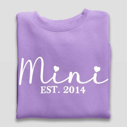 Personalised Mama and Mini EST Sweatshirt Lavender, Mother's Day Gift, Mummy Birthday Gift, New Mum Gift