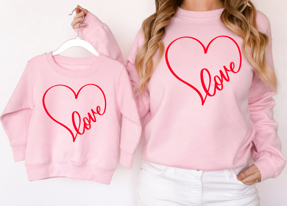 Valentines Day Matching Sweatshirts Galentine Love Heart Matching Jumpers Valentines Day Gift Pink/Red