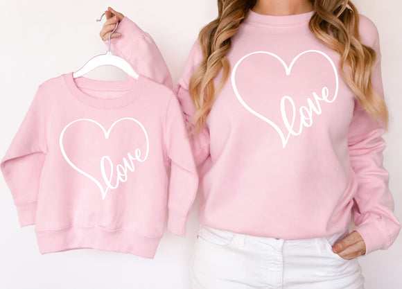 Valentines Day Matching Sweatshirts Galentine Love Heart Matching Jumpers Valentines Day Gift Pink/White