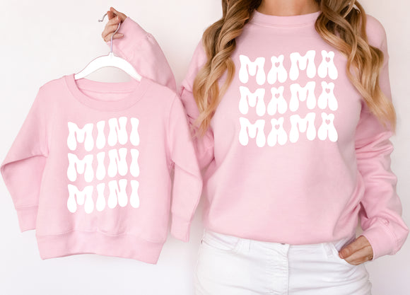 Mama Mini Valentines Day Matching Sweatshirts Mothers Day Matching Jumpers Mommy and Me Gift Pink/White