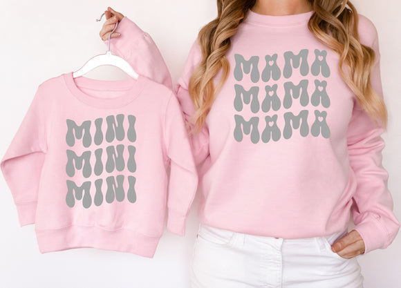 Mama Mini Valentines Day Matching Sweatshirts Mothers Day Matching Jumpers Mommy and Me Gift Pink/Grey