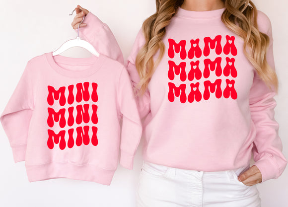 Mama Mini Valentines Day Matching Sweatshirts Mothers Day Matching Jumpers Mommy and Me Gift Pink/Red