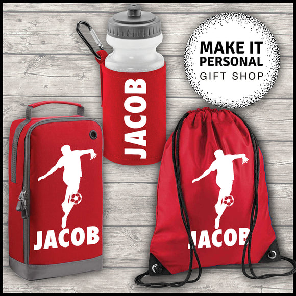 Personalised Football Boot Bag Sports Set Boot Bag Water Bottle and Gym Bag Red ADD Your NAME Back To School
