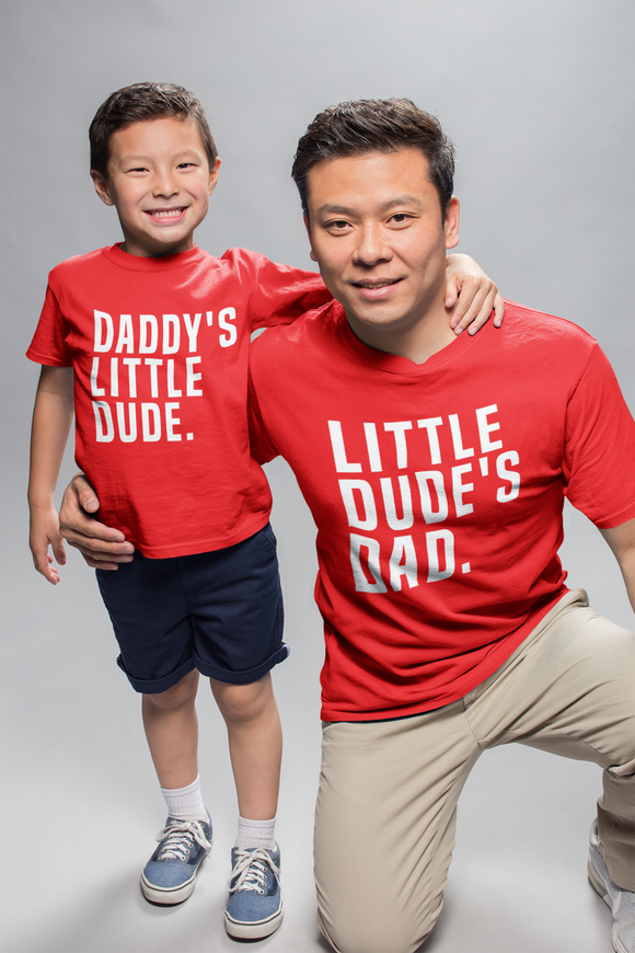 Dad Matching T-Shirt, Daddy's Little Dude, Little Dude's Dad Father's Day Gift Daddy Birthday Gift Red
