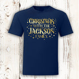 Personalised Pyjamas Christmas With The Family Matching Tartan Gold Red and Navy