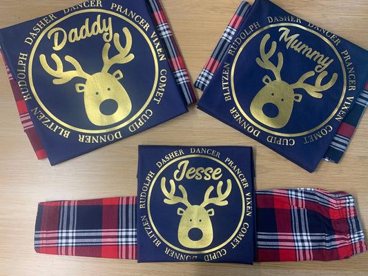 Personalised Matching Family Christmas Pyjamas Rudolph Reindeer