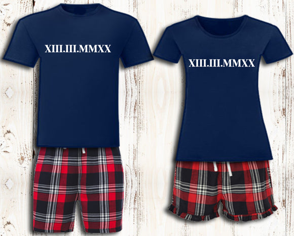 Personalised Roman Numeral Matching Pyjamas Valentines Gifts Couples Mr and Mrs Matching Pajamas Set Wedding Anniversary Gift