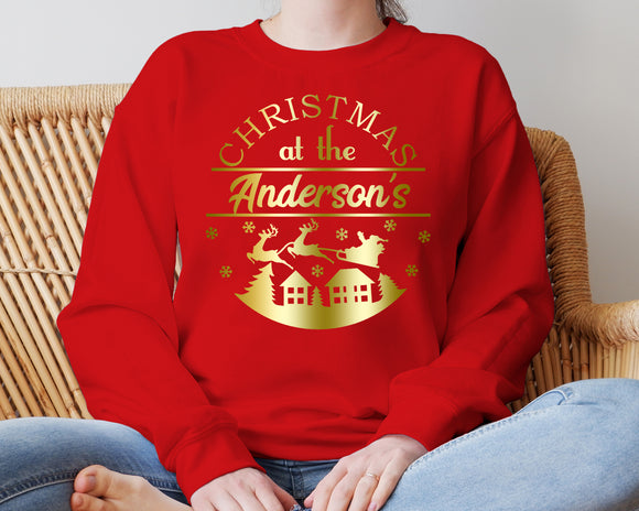 Personalised Christmas Jumper Christmas At The Matching Family Sweatshirt Gold Print