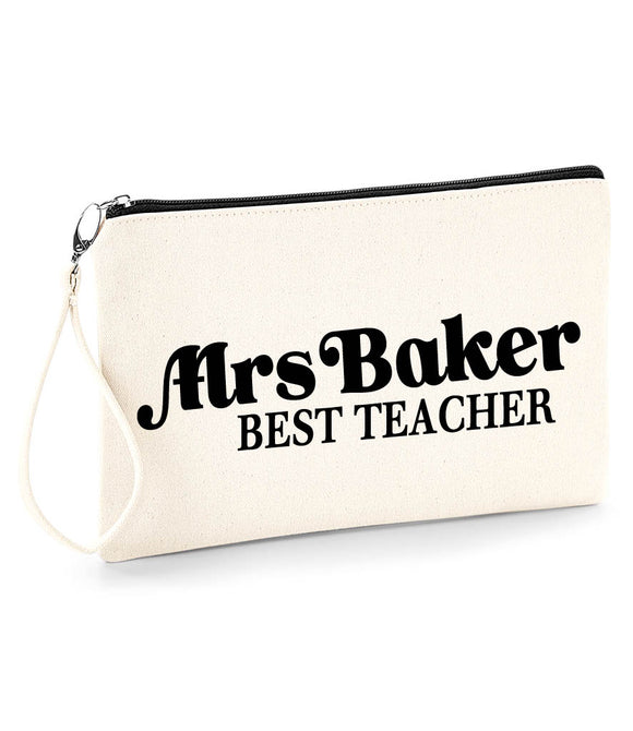 Personalised Teacher Gift, Teacher Pencil Case, Teacher Pouch, Teacher Leaving Gift, Mrs Teacher Canvas Wristlet Pouch