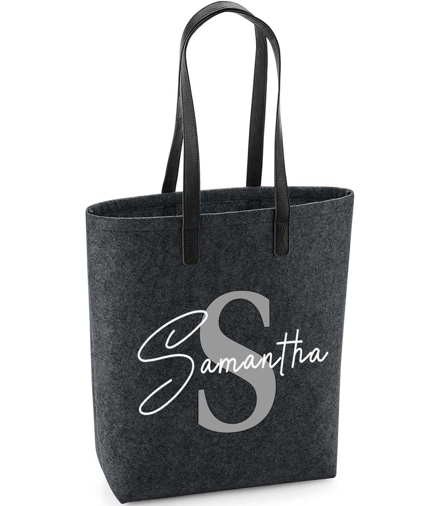 Personalised Felt Tote Bag with Faux Leather Handles Bridesmaid Gift Thank You Gift Mother's Day Gift Teacher Gift