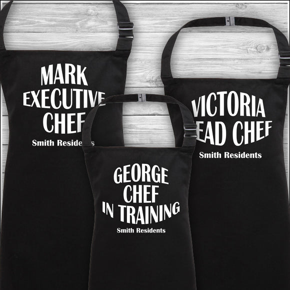 Personalised Cooking Aprons | Executive Chef | Head Chef | Chef in Training | Family Residents | Father's Day Gift | Matching Family Aprons