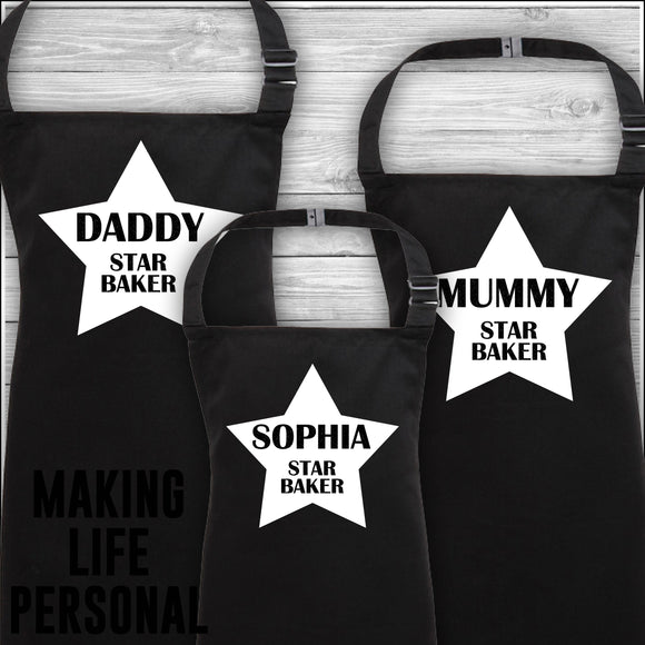 Personalised Cooking Aprons | Star Baker | Name | Father's Day Gift | Mother's Day Gift | Matching Family Aprons