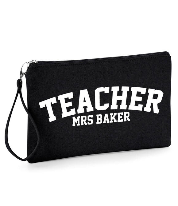 Personalised Teacher Gift, Teacher Pencil Case, Teacher Pouch, Teacher Leaving Gift, Mrs Teacher Canvas Wristlet Pouch