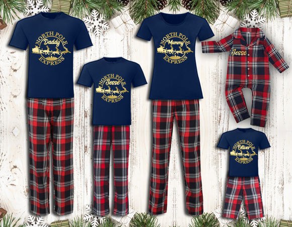 Personalised Matching Family Christmas Pyjamas North Pole Express