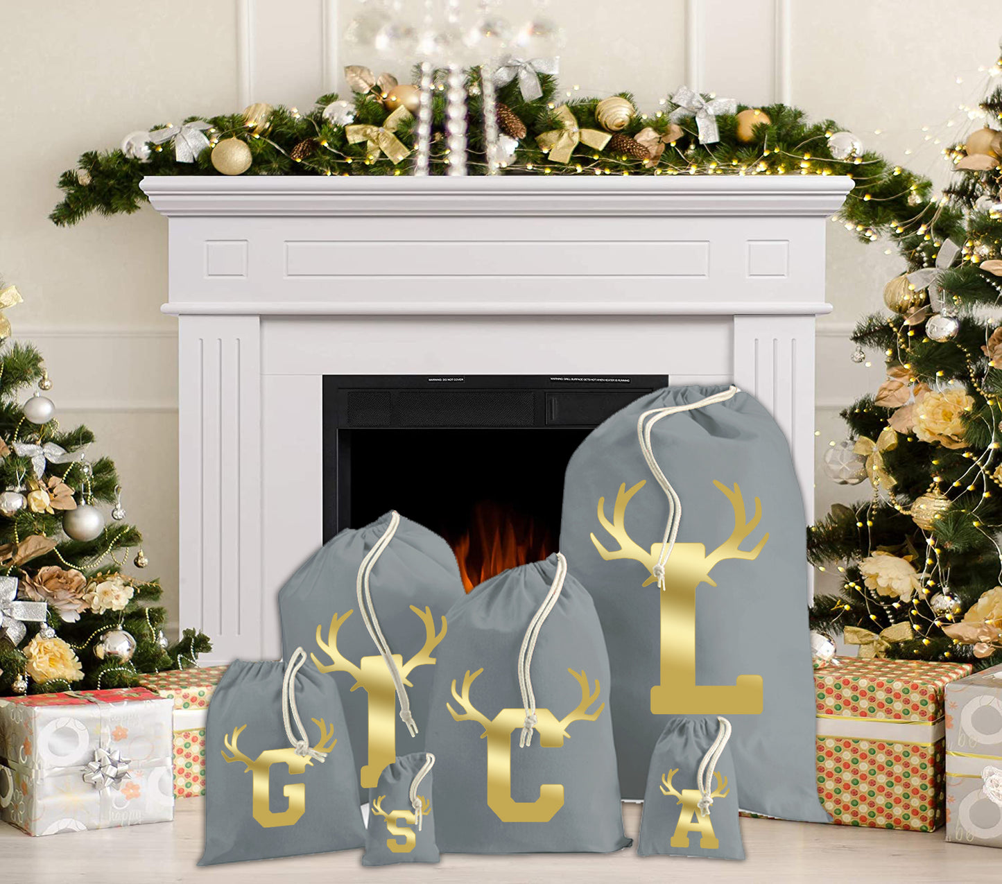 Personalised Christmas Santa Sacks Antlers with Any Initial