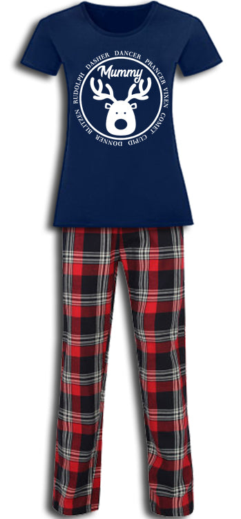 Personalised Matching Family Christmas Pyjamas Rudolph Reindeer Tartan Adult Childrens