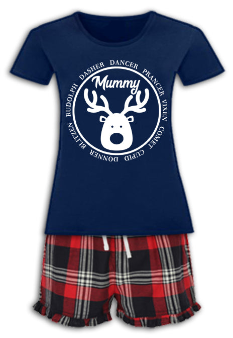 Personalised Matching Family Christmas Pyjamas Rudolph Reindeer Tartan Adult Childrens