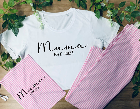 Personalised Matching Mother's Day Pyjamas, Mama EST Pyjamas, Mini Pyjamas Mother's Day Gift, Gift For Mum, First Mothers Day, Mum Birthday Gift, Birthday Gift