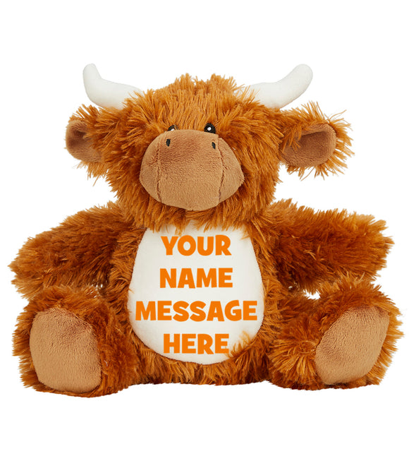 Personalised Highland Cow Teddy Bear Big brother Little brother Big Sister Paige Boy Flower Girl Birthday Gift Mumbles Bear