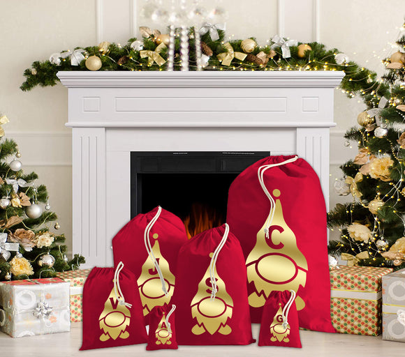 Personalised Christmas Gnome Santa Sack with Any Initial