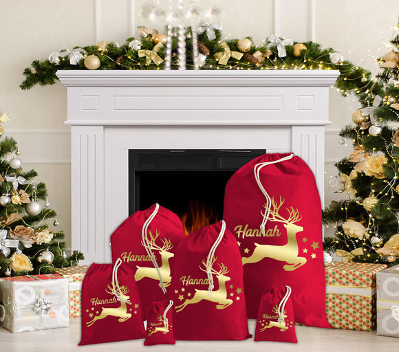 Personalised Christmas Jumping Reindeer Santa Sacks