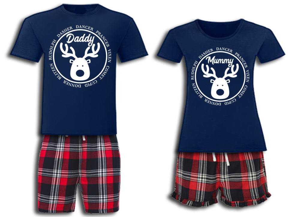 Personalised Matching Family Christmas Pyjamas Rudolph Reindeer Tartan Adult Childrens