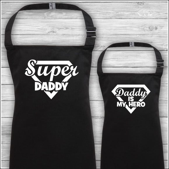 Super Daddy | Daddy Is My Hero | Personalised Cooking Aprons | Father's Day Gift | Matching Family Aprons