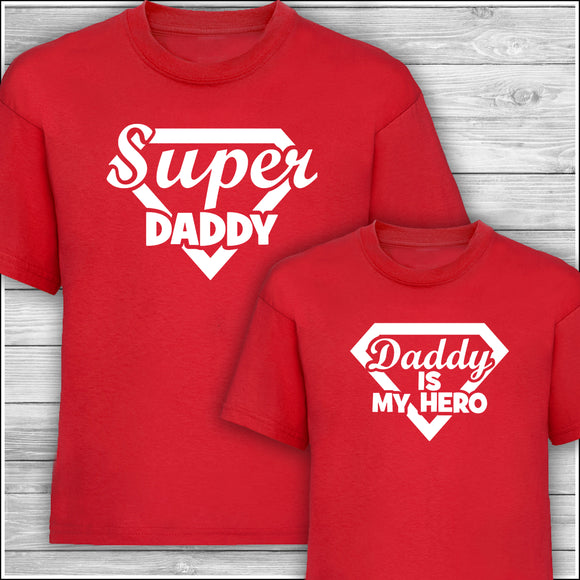 Super Daddy | Daddy Is My Hero | Father's Day Gift | Matching Family T-Shirt in Red