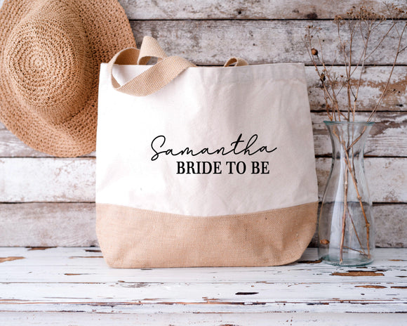 Personalised Name Bride To Be Jute Bag, Bridesmaid Bag, Bride Bag, Hen Bag, Mother's Day Gift