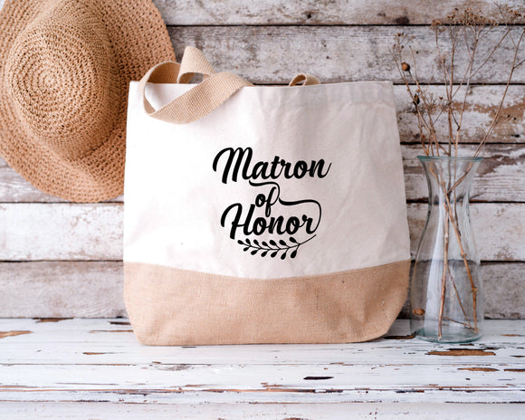 Personalised Matron Of Honor Jute Base Canvas Tote Bag