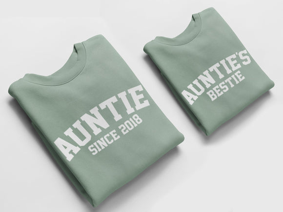 Auntie and Aunties Bestie Jumpers, Matching Jumpers Auntie Gift Aunties Bestie Gift Dusty Green