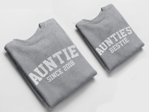 Auntie and Aunties Bestie Jumpers, Matching Jumpers Auntie Gift Aunties Bestie Gift Heather Grey