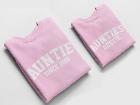 Auntie and Aunties Bestie Jumpers, Matching Jumpers Auntie Gift Aunties Bestie Gift Baby Pink