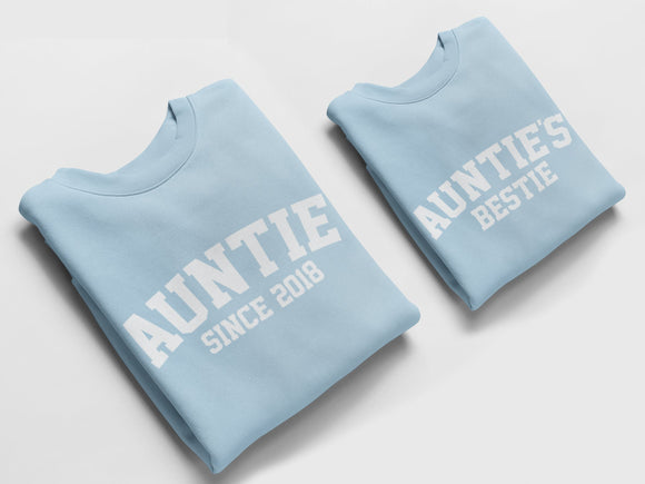 Auntie and Aunties Bestie Jumpers, Matching Jumpers Auntie Gift Aunties Bestie Gift Sky Blue