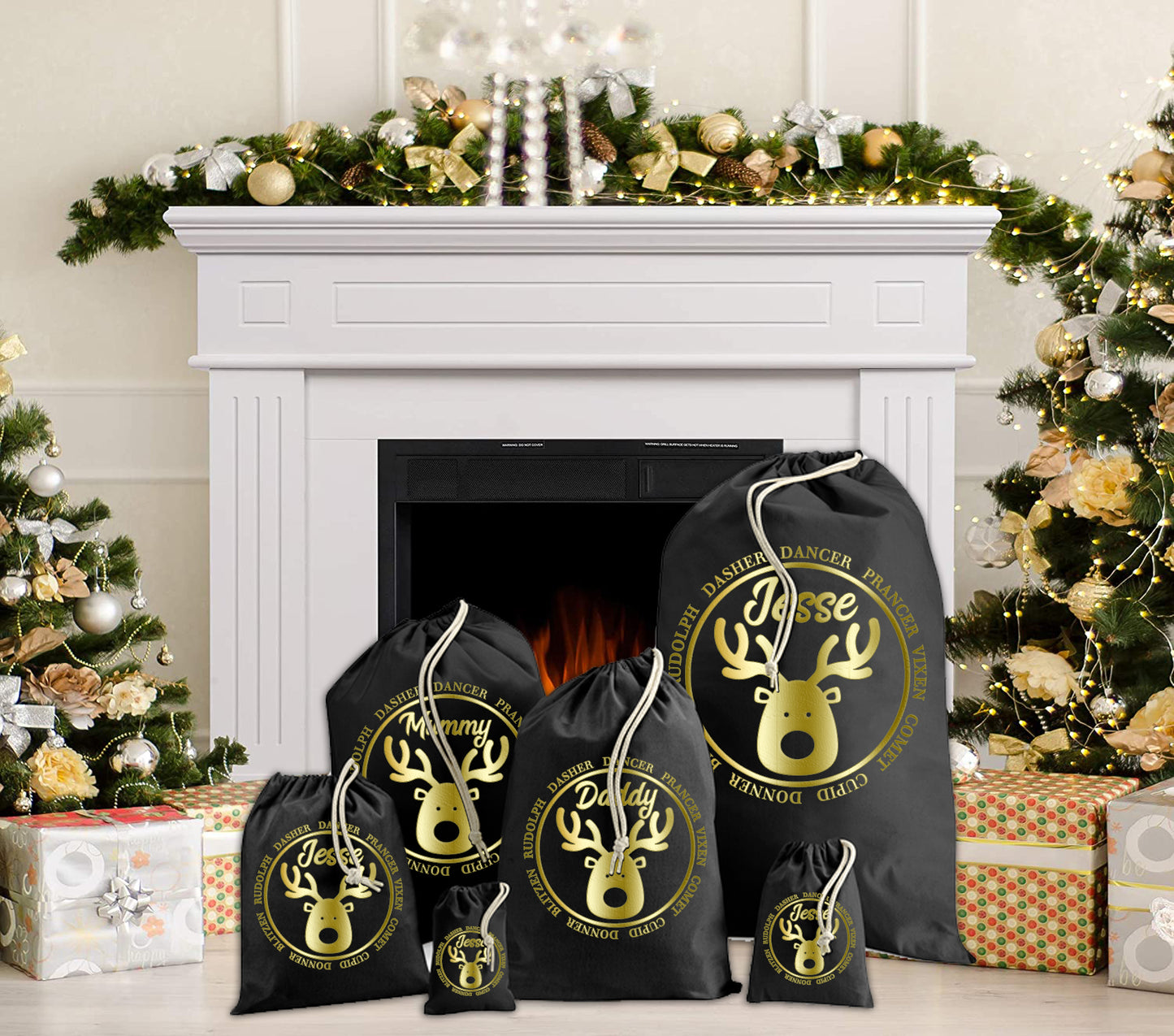 Personalised Christmas Rudolph Reindeer Santa Sacks