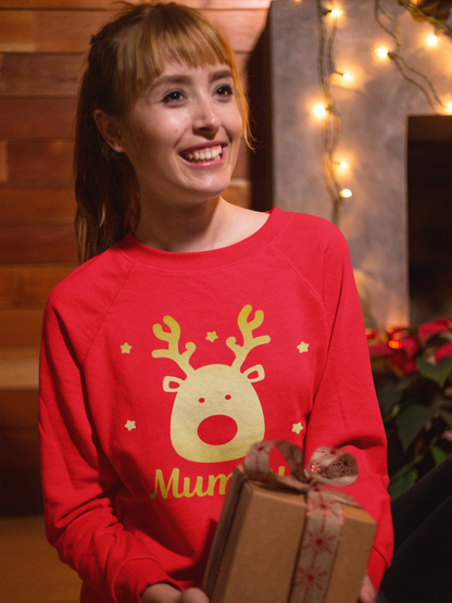 Personalised Matching Christmas Jumper Kids Adults Jumper With Gold Reindeer