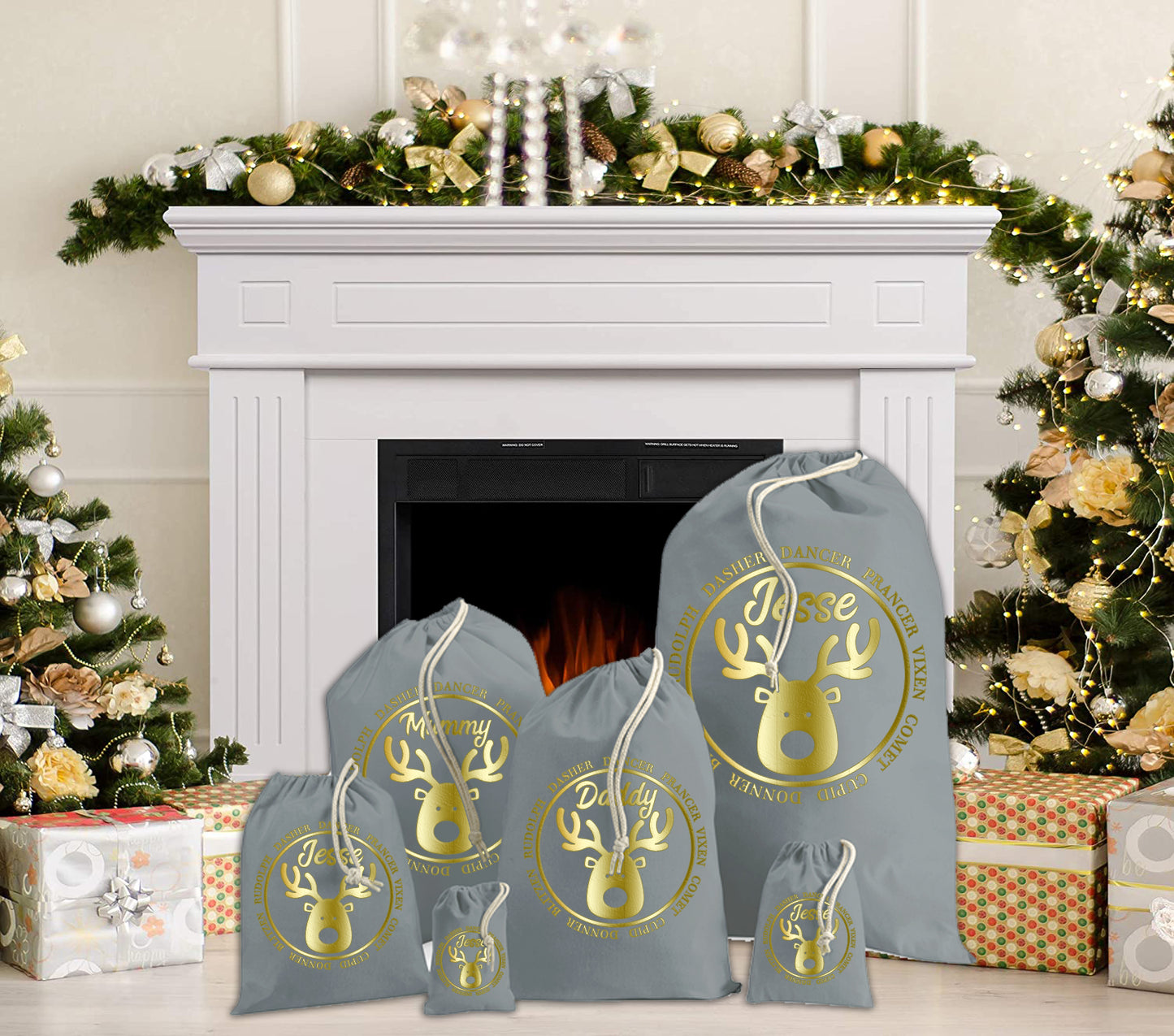 Personalised Christmas Rudolph Reindeer Santa Sacks