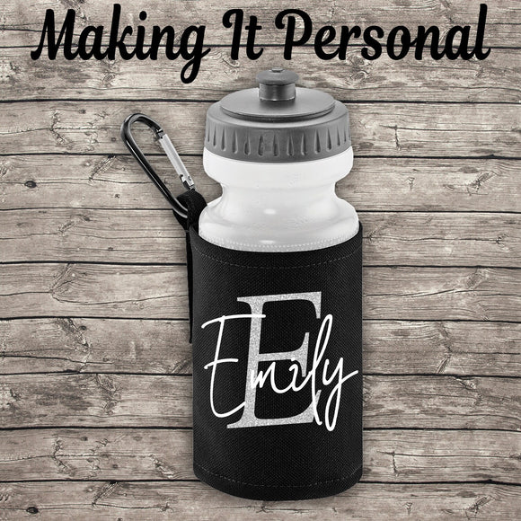 Personalised Inital and Name Water Bottle ADD Your NAME Back To School Black