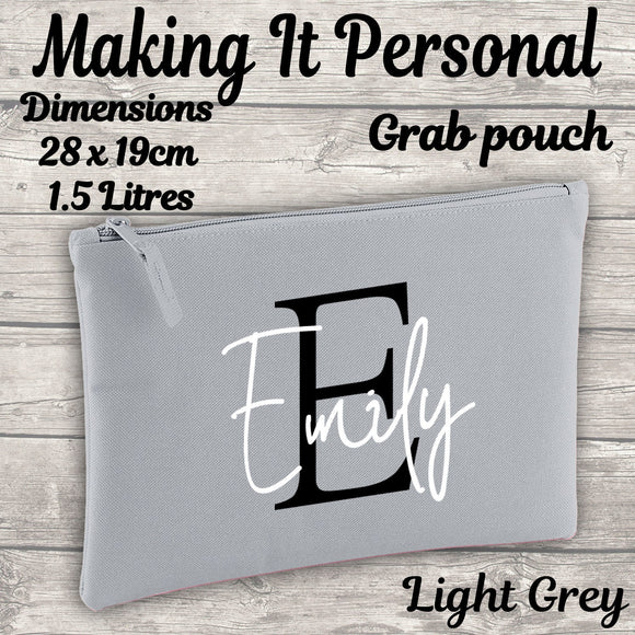 Large Light Grey Personalised Pencil Case - Makeup Bag - Pouch - Back To School -  ADD Your INITIAL & NAME