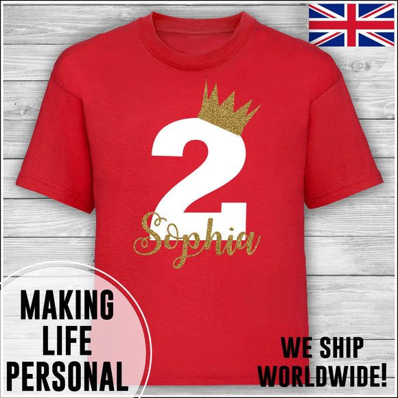 Personalised Birthday T-Shirt Name Age Number Boy Or Girl Red