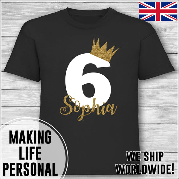 Personalised Birthday T-Shirt Name Age Number Boy Or Girl Black